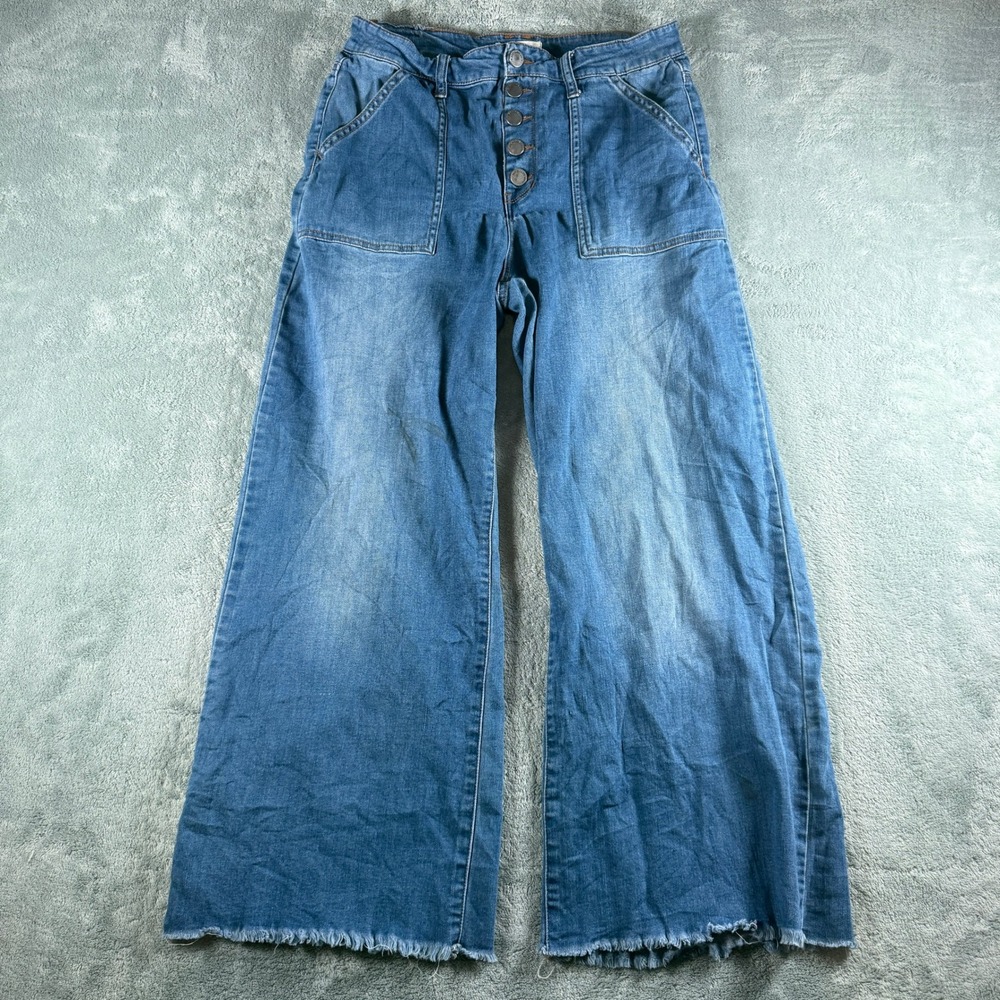 Black Label Cest Toi Wide Leg‎ Jeans Medium Wash Button Fly Raw Hem Size 11/29